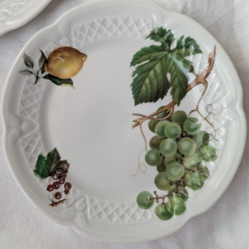 Lourioux Deshoulières France Porcelain Fruit Scalloped Canape Plates - 5